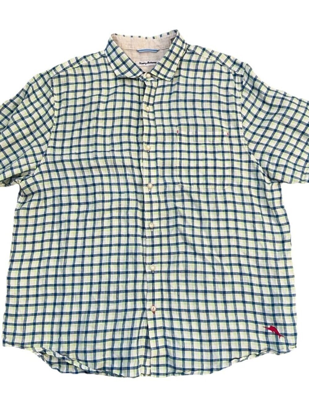 Tommy Bahama Men’s Shirt Size XL Plaid Short Sleeve Button Down Linen Casual